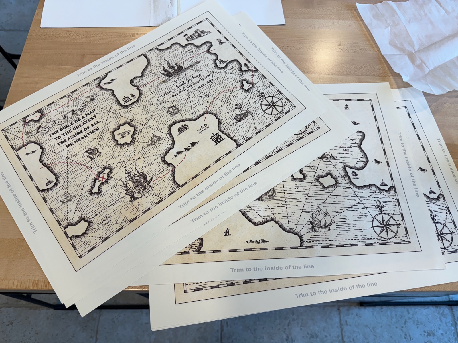 end sheets with pirate map decorations