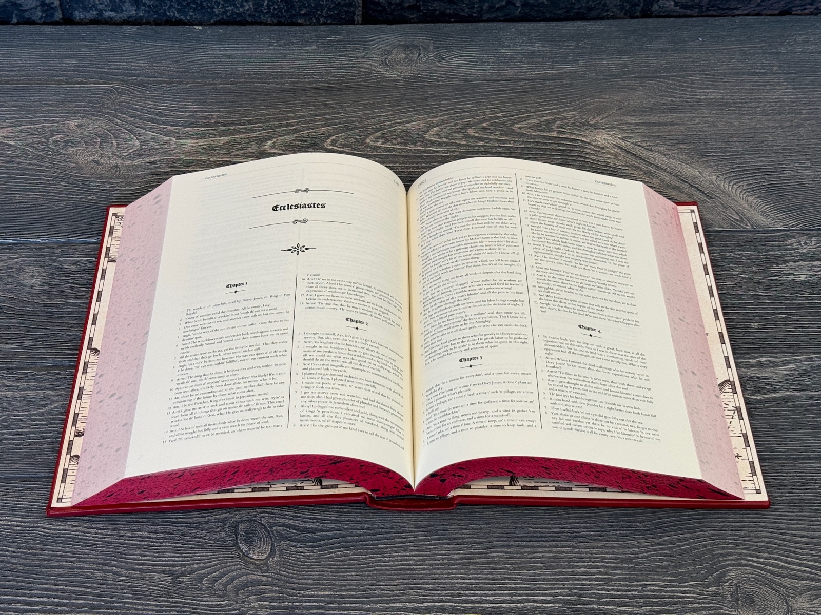 pirate bible opened revealing text on pages
