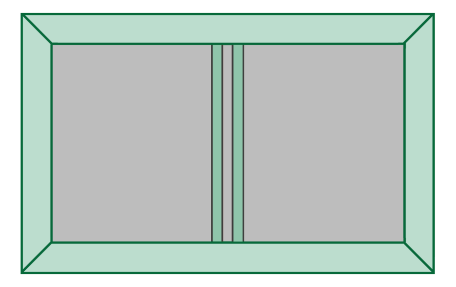 Line drawing: the case with its cover paper turned in and mitred over the boards.