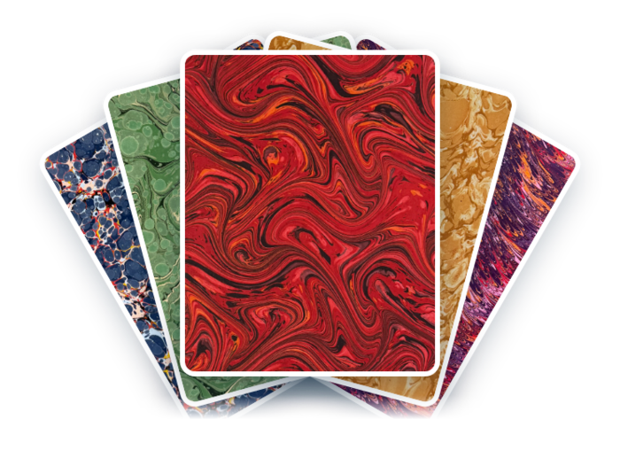 A spread of hand-marbled papers.